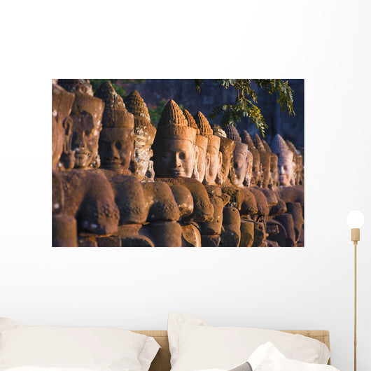 Buddha Head Statues, Angkor Wat Temple Complex Wall Mural