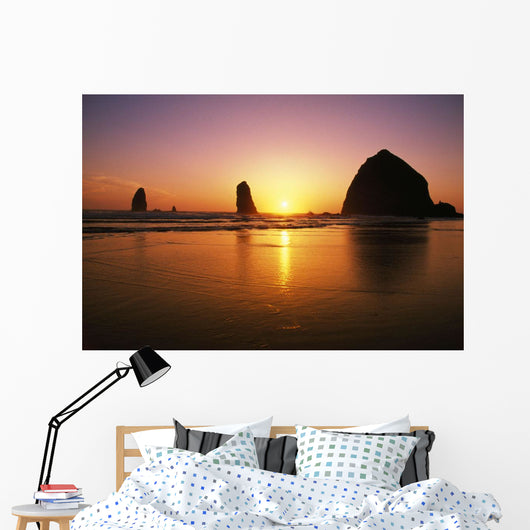 Sunset At Cannon Beach Wall Mural