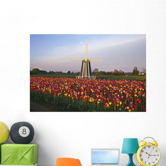 Tulip Field And Windmill Wall Mural