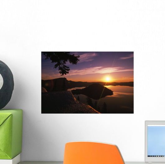 Sunrise Over Wizard Island At Crater Lake National Park Wall Mural