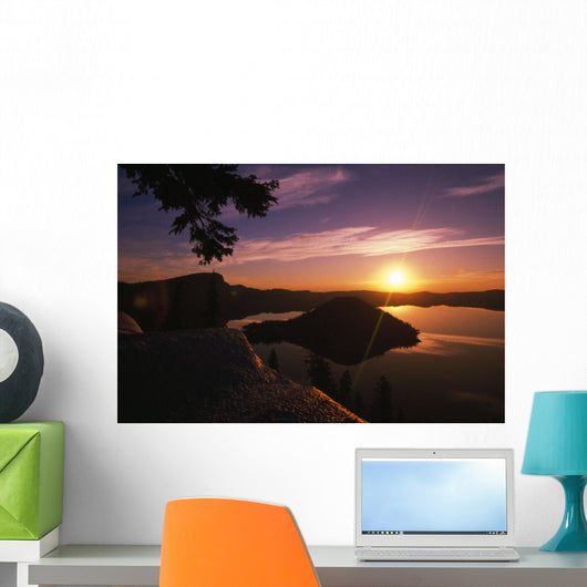 Sunrise Over Wizard Island At Crater Lake National Park Wall Mural