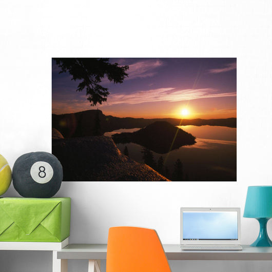 Sunrise Over Wizard Island At Crater Lake National Park Wall Mural