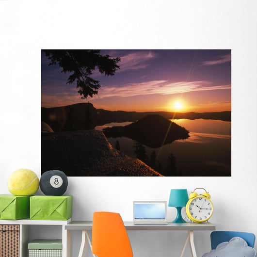 Sunrise Over Wizard Island At Crater Lake National Park Wall Mural