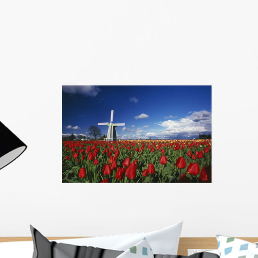 Tulip Field And Windmill Wall Mural