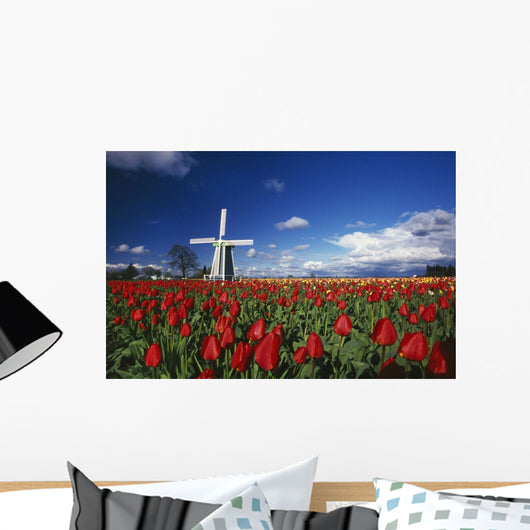Tulip Field And Windmill Wall Mural