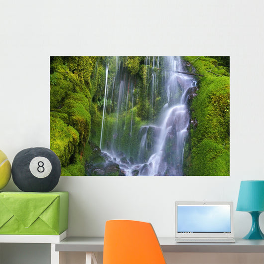 Waterfall Over Moss-Covered Rocks Wall Mural