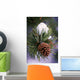 Early Snow On Pine Tree Branch With Pinecone Wall Mural