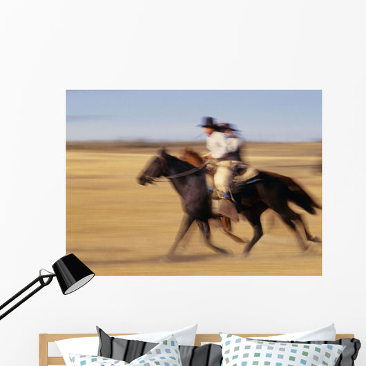 Cowboys Racing Horses Wall Mural