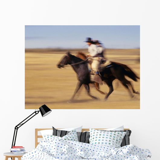 Cowboys Racing Horses Wall Mural