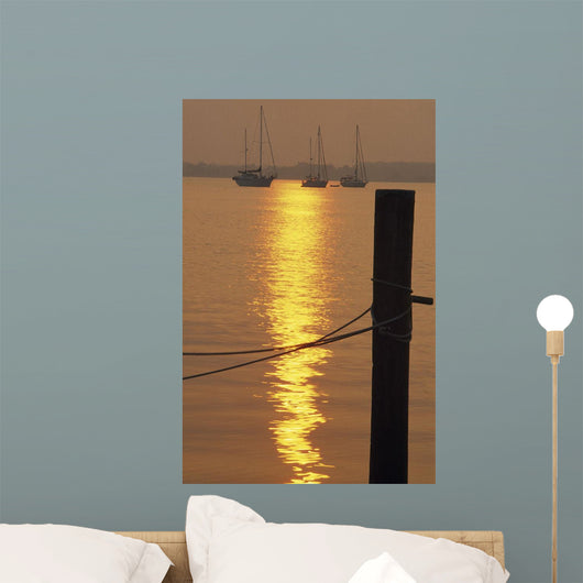 Sailboats At Sunset Wall Mural