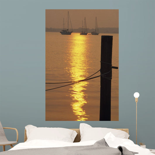Sailboats At Sunset Wall Mural