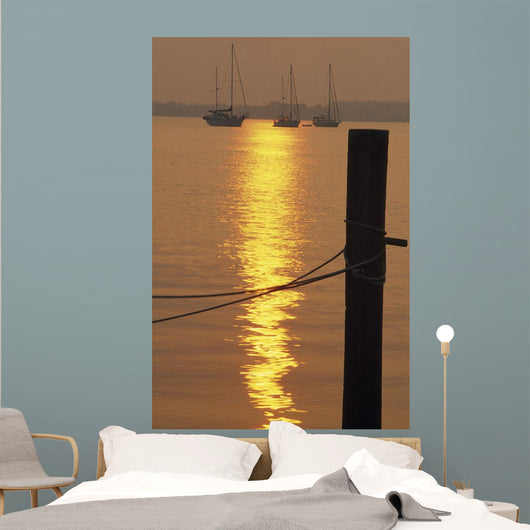 Sailboats At Sunset Wall Mural