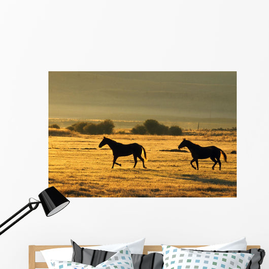 Silhouetted Horses Running Wall Mural