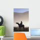 Silhouetted Cowboy On Horseback In Fog Wall Mural