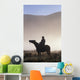 Silhouetted Cowboy On Horseback In Fog Wall Mural