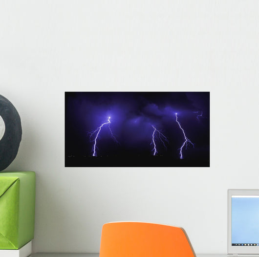 Lightning Over City At Night Wall Mural