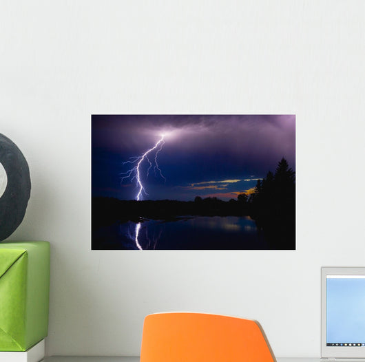 Lightning Storm Over A Lake Wall Mural
