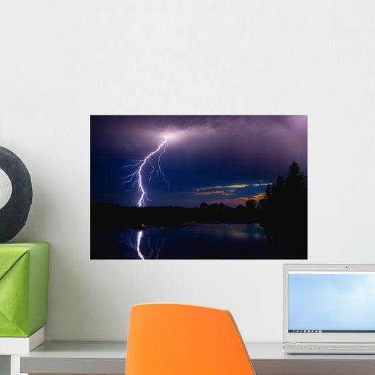 Lightning Storm Over A Lake Wall Mural