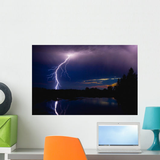Lightning Storm Over A Lake Wall Mural