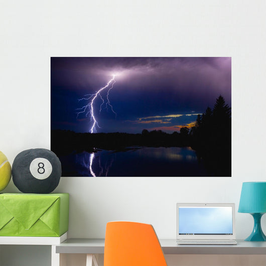 Lightning Storm Over A Lake Wall Mural