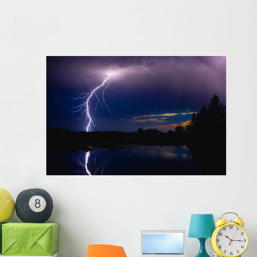Lightning Storm Over A Lake Wall Mural