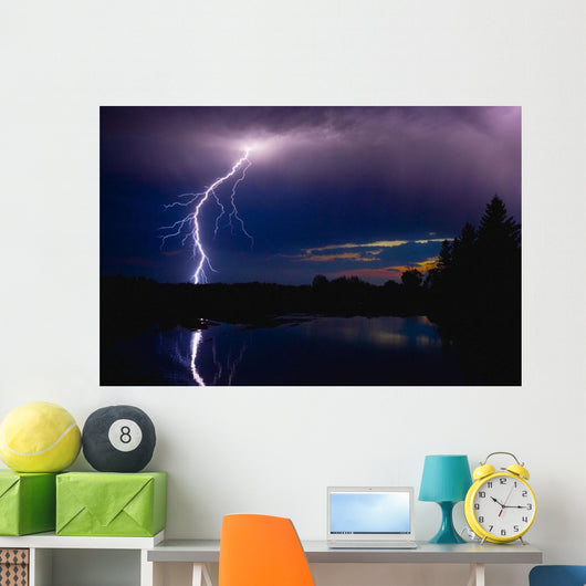 Lightning Storm Over A Lake Wall Mural
