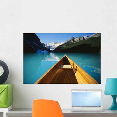 Canoe Lake Louise Alberta Wall Mural shown on a wall