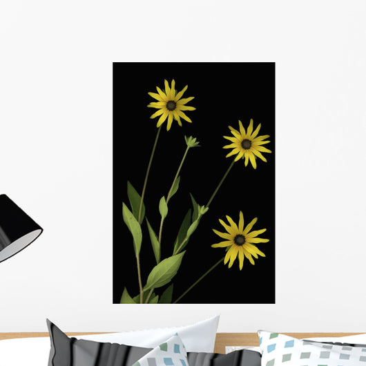 Three Yellow Flowers Wall Mural