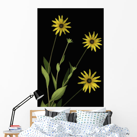 Three Yellow Flowers Wall Mural