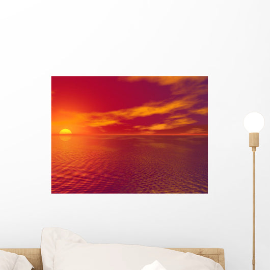 Sunset Over The Water Wall Mural