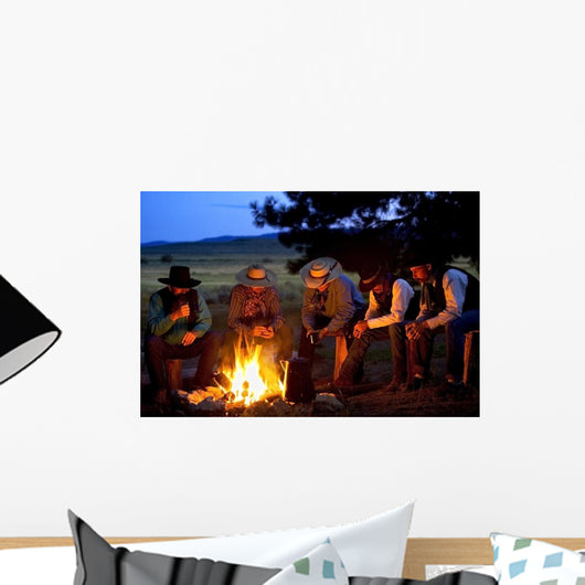 Group Of Cowboys Around A Campfire Wall Mural