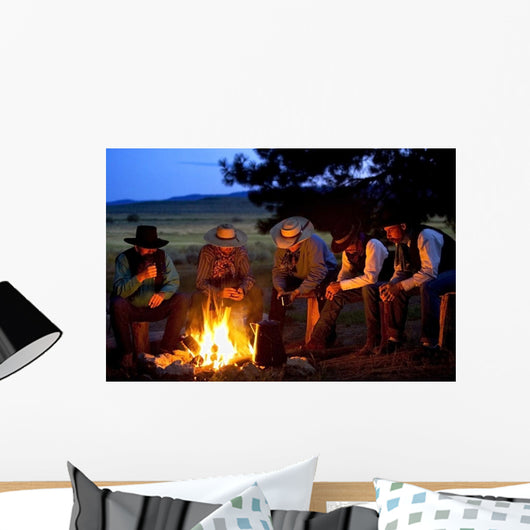 Group Of Cowboys Around A Campfire Wall Mural
