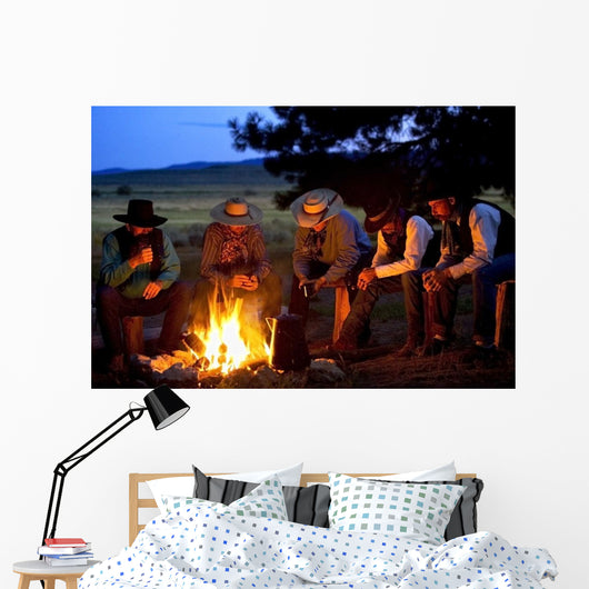 Group Of Cowboys Around A Campfire Wall Mural