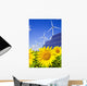 Wind turbines and solar panels on sunflowers field Wall Mural
