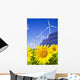 Wind turbines and solar panels on sunflowers field Wall Mural