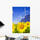 Wind turbines and solar panels on sunflowers field Wall Mural