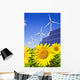 Wind turbines and solar panels on sunflowers field Wall Mural