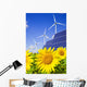 Wind turbines and solar panels on sunflowers field Wall Mural