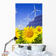 Wind turbines and solar panels on sunflowers field Wall Mural