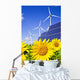 Wind turbines and solar panels on sunflowers field Wall Mural