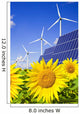 Wind turbines and solar panels on sunflowers field Wall Mural