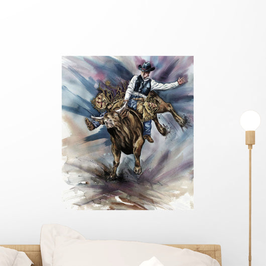 Bull Bucking His Rider Wall Mural