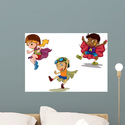 Super Hero Kids Wall Stickers shown on a wall