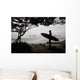 Silhouette Of A Surfer Looking Out To The Water From The Beach Wall Mural