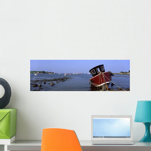 Boat Moored In The Sea Wall Mural