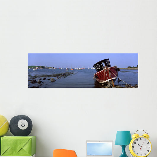 Boat Moored In The Sea Wall Mural