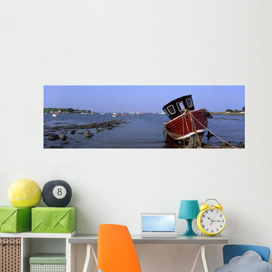 Boat Moored In The Sea Wall Mural