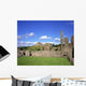 Old Ruins Of An Abbey With A Castle In The Background Wall Mural