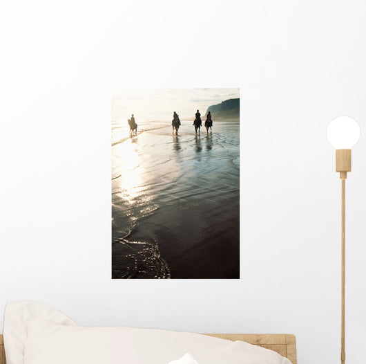 Four People Horseback Riding On A Coastal Beach, Ireland Wall Mural
