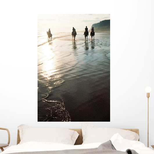Four People Horseback Riding On A Coastal Beach, Ireland Wall Mural